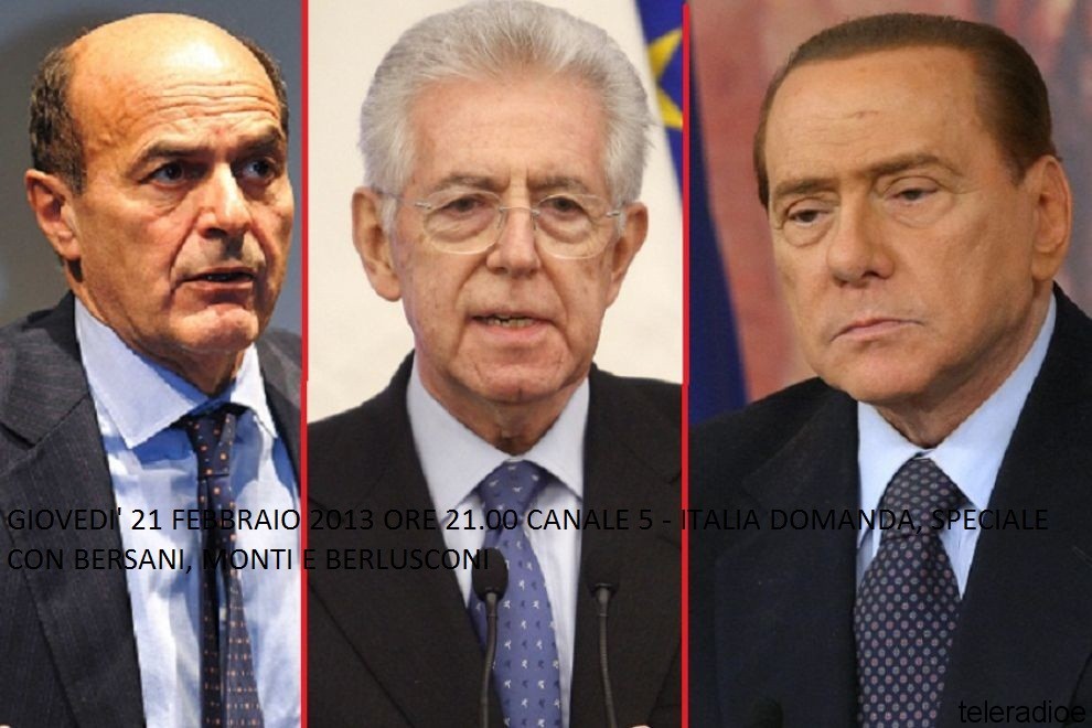 21 gennaio 2013 Canale 5 Italia domanda: Berlusconi, Bersani e Monti