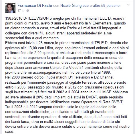 8 Marzo 2016 Fine Trasmissioni Tele D – D1 Television – D Network