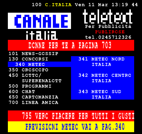Mux Canale Italia: Disattivato VHF E7 Attivato UHF 51