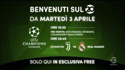 Diretta Juventus-Real Madrid martedì 3 aprile inaugura 20 Mediaset