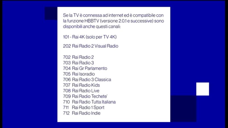 Aggiunta Rai 4K sul digitale terrestre (HBBTV)