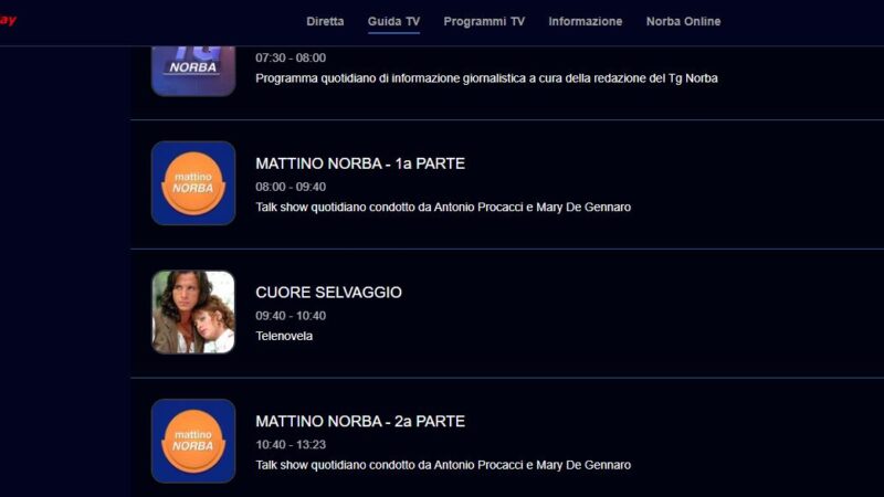 Orari Cuore Selvaggio su Telenorba